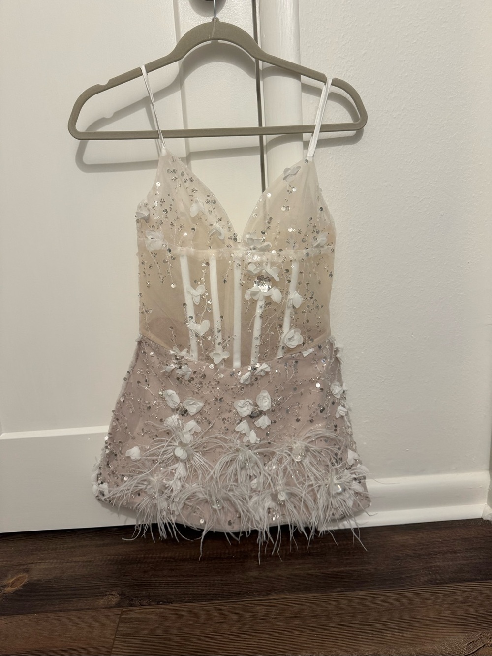Maura Dress - White Feathered Mini Dress NEVER WORN - Picture 2 of 3